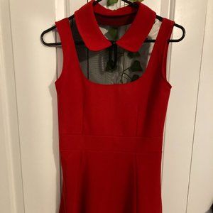 Red Collared Dress w/Mesh Panel